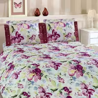 ست لحاف دو نفره چهار تکه کتان  طرح ویولاviola با ملحفه 180 در200