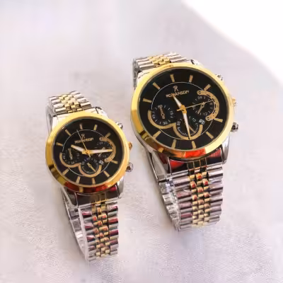 ست ساعت زنانه و مردانه بند استیل دو رنگ طلایی