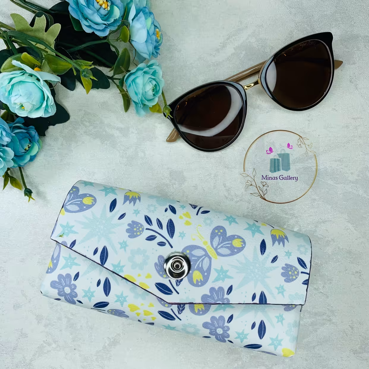 قاب عینک چرم - طرح گل و پروانه