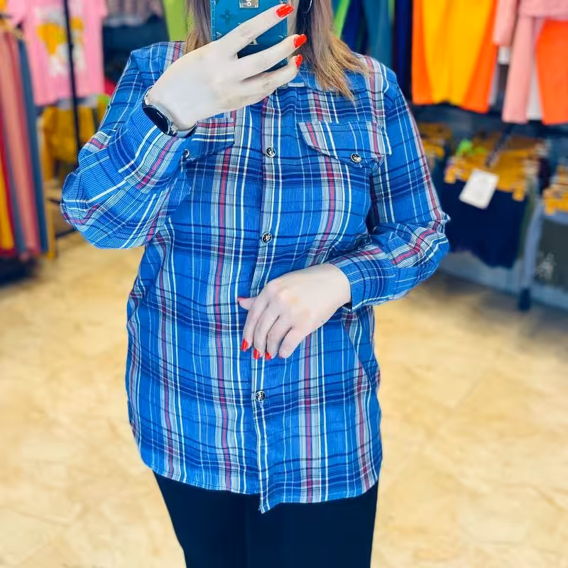 پیراهن چهارخانه دوجیب دکمه ای جنس نخ نساجی دررنگهای متفاوت ساده شیک وارزان واقتصادی