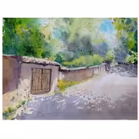 نقاشی آبرنگ  برروی مقوای صد در صد کتان با موضوع کوچه باغ های ایران این نقاشی بدون قاب میباشد.