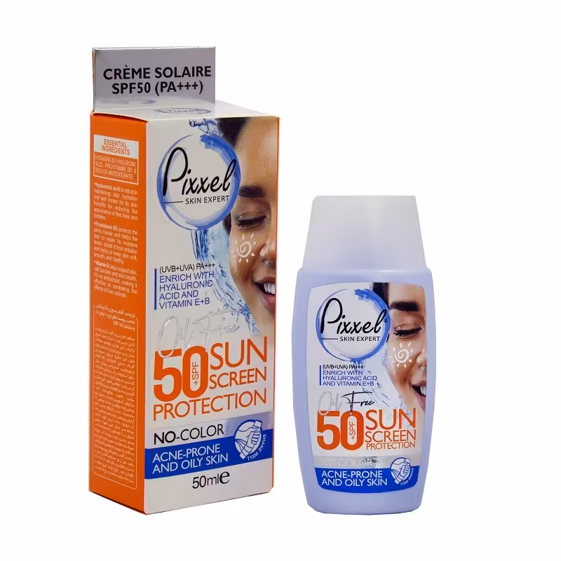 ضد آفتاب مدل SPF50 بدون رنگ Oil Free پیکسل مخصوص پوست چرب و مستعد آکنه 50 میل