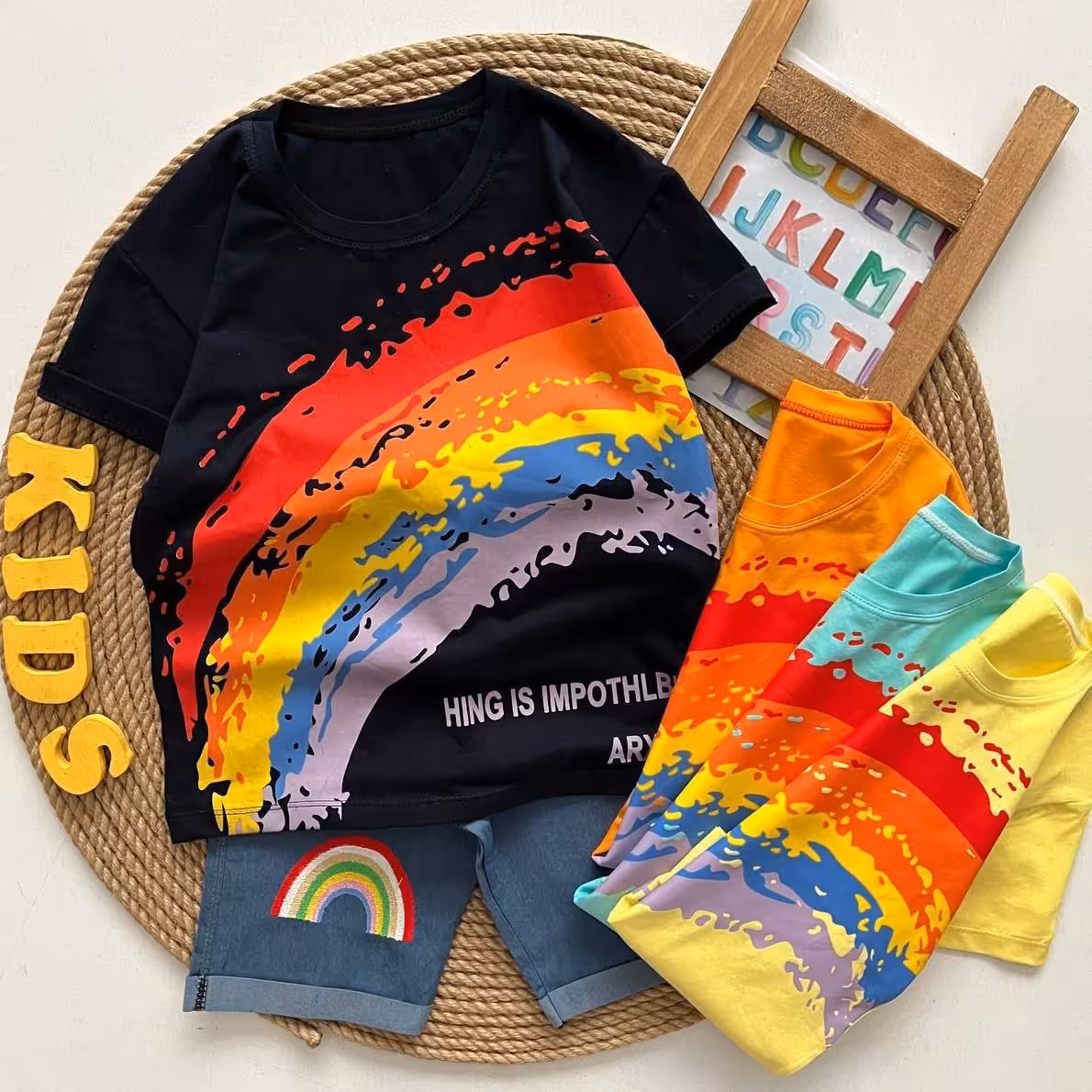 تیشرت شلوارک اسپرت رنگین کمان سایز  45  50  55  60