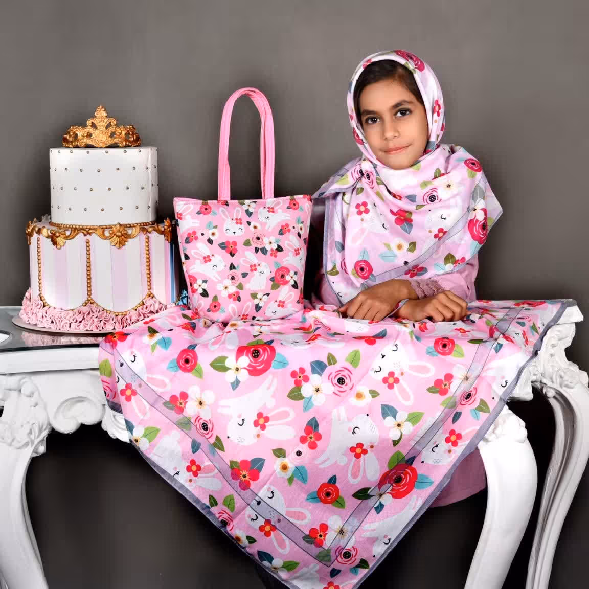 ست کیف و روسری بچه گانه طرح زیبا و فانتزی خرگوش صورتی