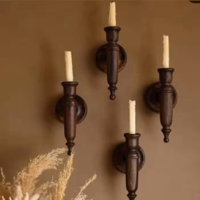 شمعدان دکوری دیواری تکی طرح چوب 