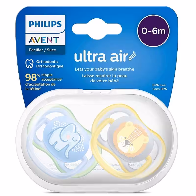 پستانک الترا ایر دو عددی 0 تا 6 ماه مدل شیر و فیل اونت Philips Avent