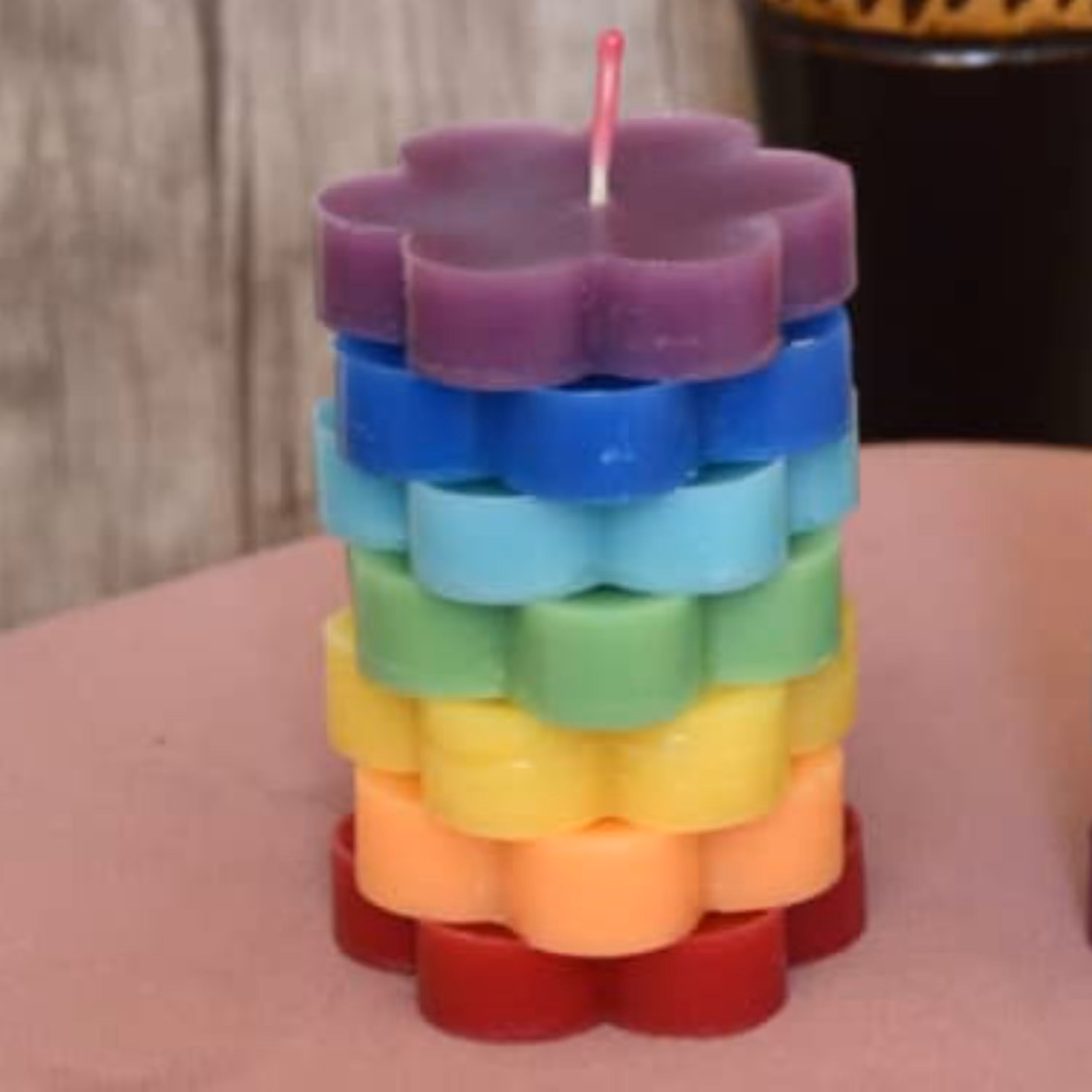 شمع دست ساز 7رنگ طبقه ای-طرح گل