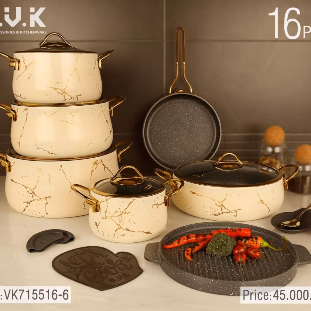 سرویس قابلمه ماربل 16 پارچه بی وی کی  bvk(سفید)