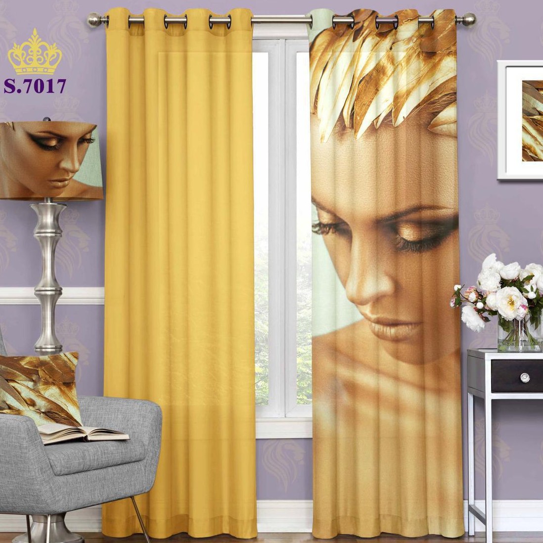 پرده پذیرایی  پانچ شده ارتفاع 3 متر و عرض 1.5 متر  کد 708 طرح چهره
