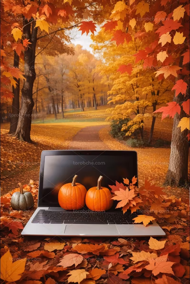 بک دراپ پاییزی با لب تاپ | گرافیک با طعم تربچه