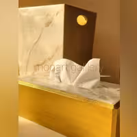 سطل و جادستمال کاغذی رزینی با بیس چوبی طرح ماربل قابل سفارش بار نگ دلخواه شما .مشکی توسی سفید ....