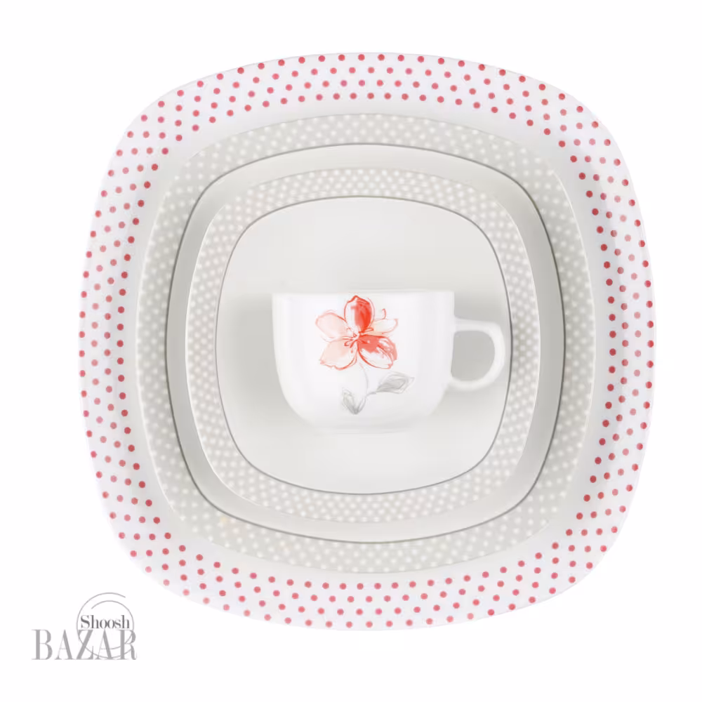 سرویس 98 پارچه چینی زرین طرح والنسیا قرمز 12 نفره