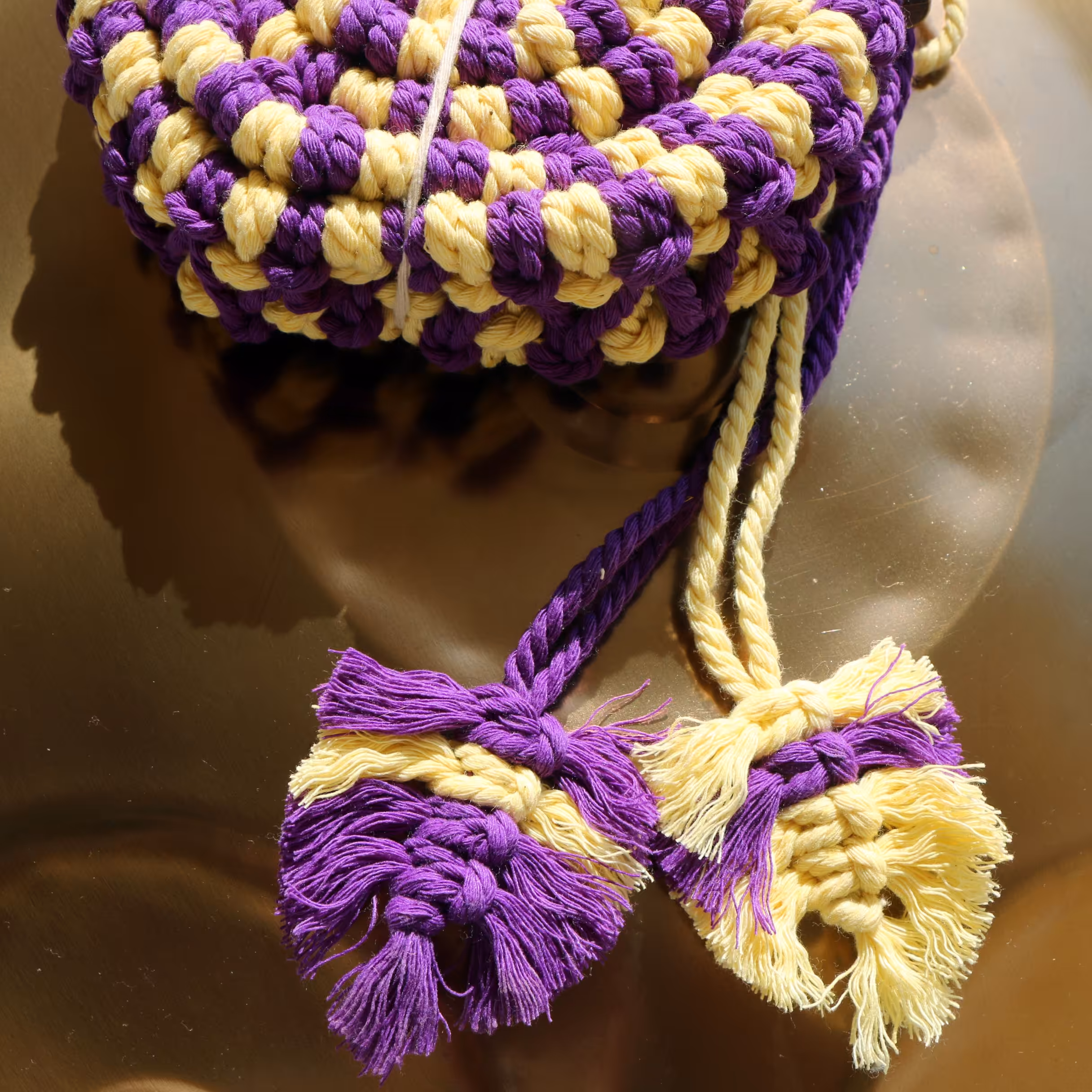 دوربافت هنگدرام  دو رنگ بنفش و لیمویی