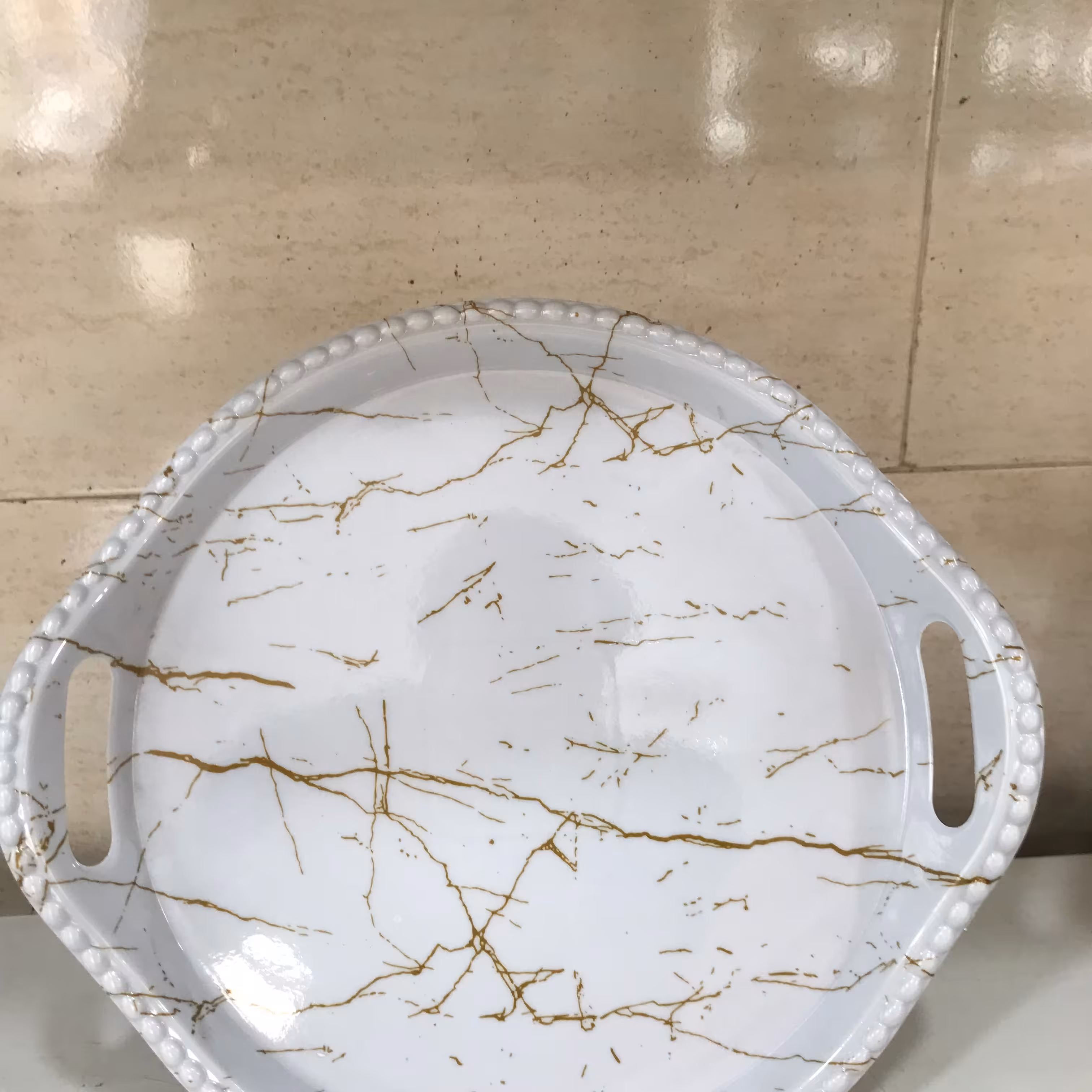 سینی ملامین گرد سفید دسته دار سایز3 -بدون واسطه و مستقیم خرید کنید پسکرایه