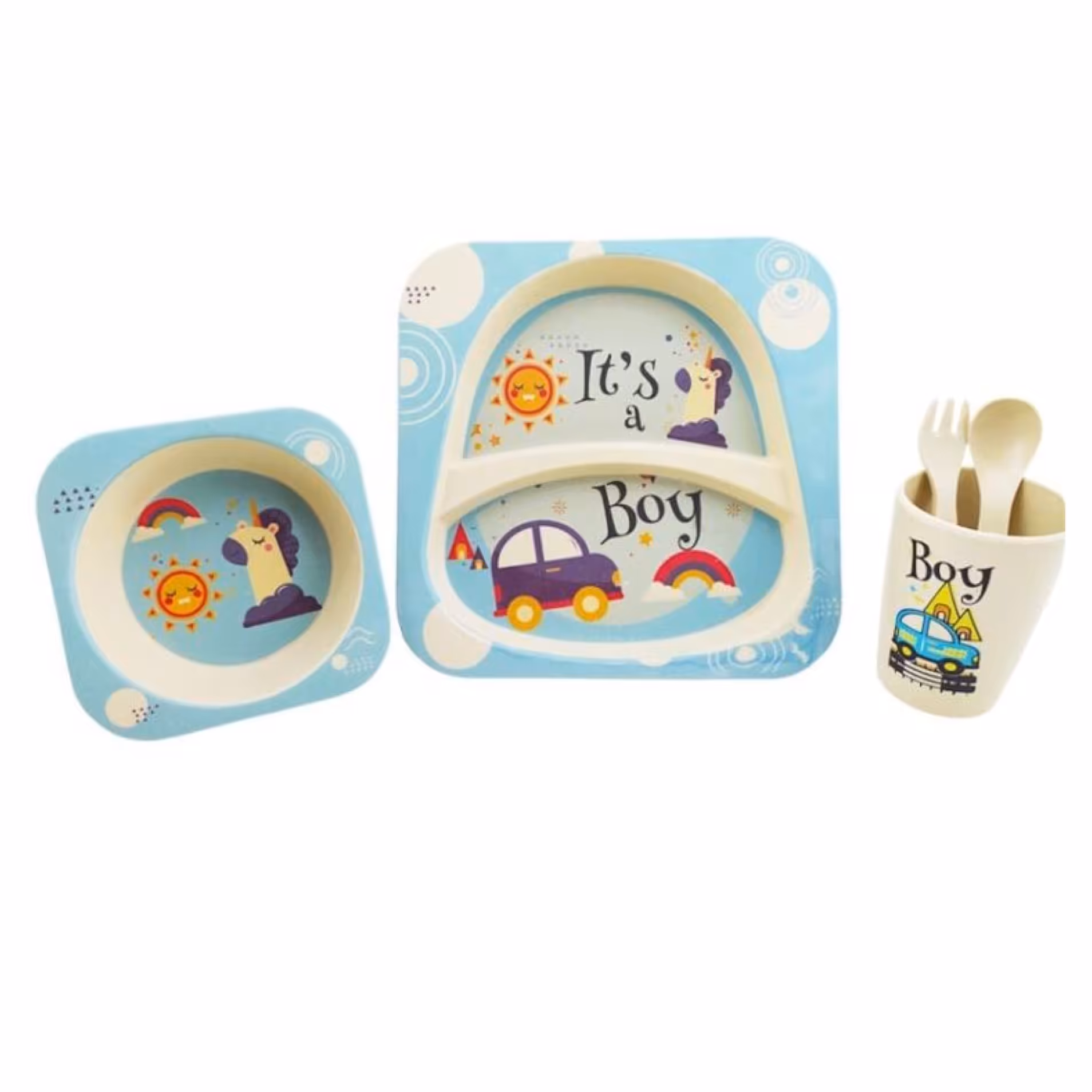 سرویس غذا خوری کودک و نوزاد 5 تیکه طرح ماشین بامبوج 