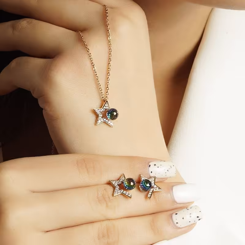 نیم ست خاص و تک ژوپینگ نگین سواروفسکی بسیار شیک و خاص