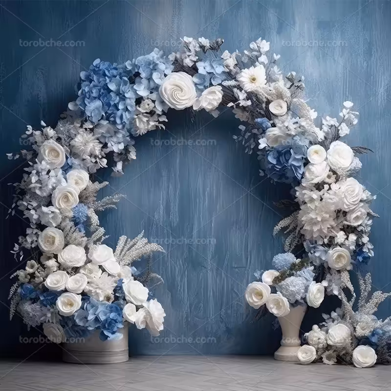 بک دراپ عکاسی با گل های آبی و سفید | گرافیک با طعم تربچه