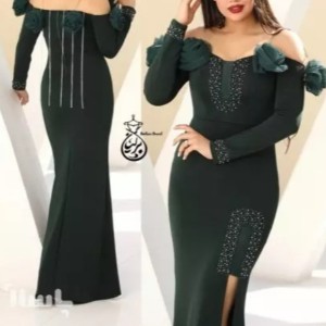 پیراهن مهمانی زنانه کرپ غواصی نگین کاری شده مدل گلسا