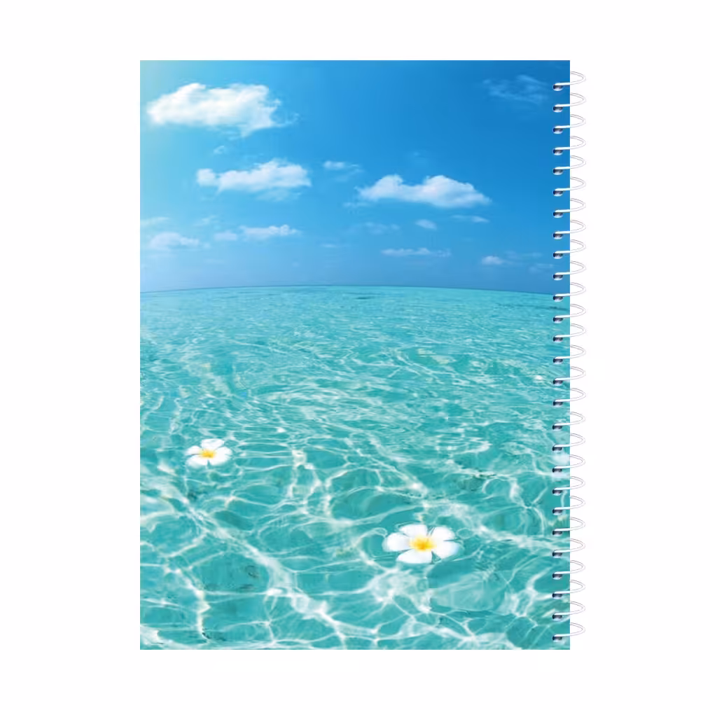 دفتر 80 برگ تک خط سیمی با تصویر گل و ساحل مدل  h - 7