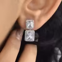 گوشواره آویز طرح جواهر مستطیلی کد 5891