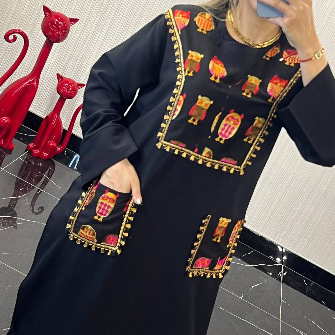 مانتو بلند مشکی دو جیب زیبا جنس بابوس