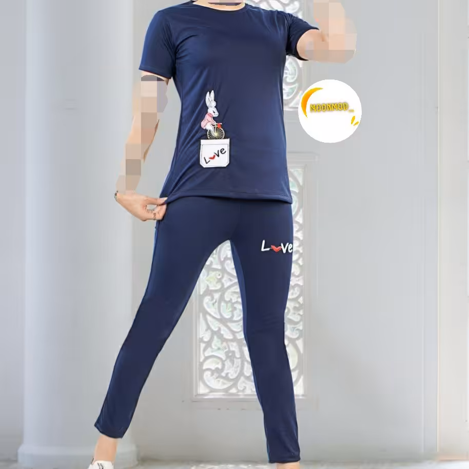 ست تیشرت و شلوار گلدوزی خرگوش