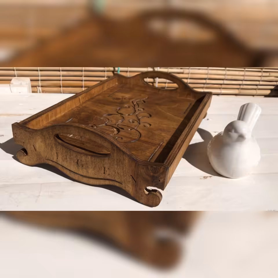 سینی چوبی دسته و پایه دار