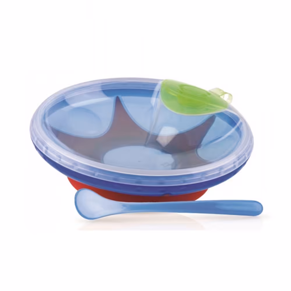 ظرف غذا چسبان قاشق دار نابی NUBY ظرفیت 400 میلی لیتر آبی