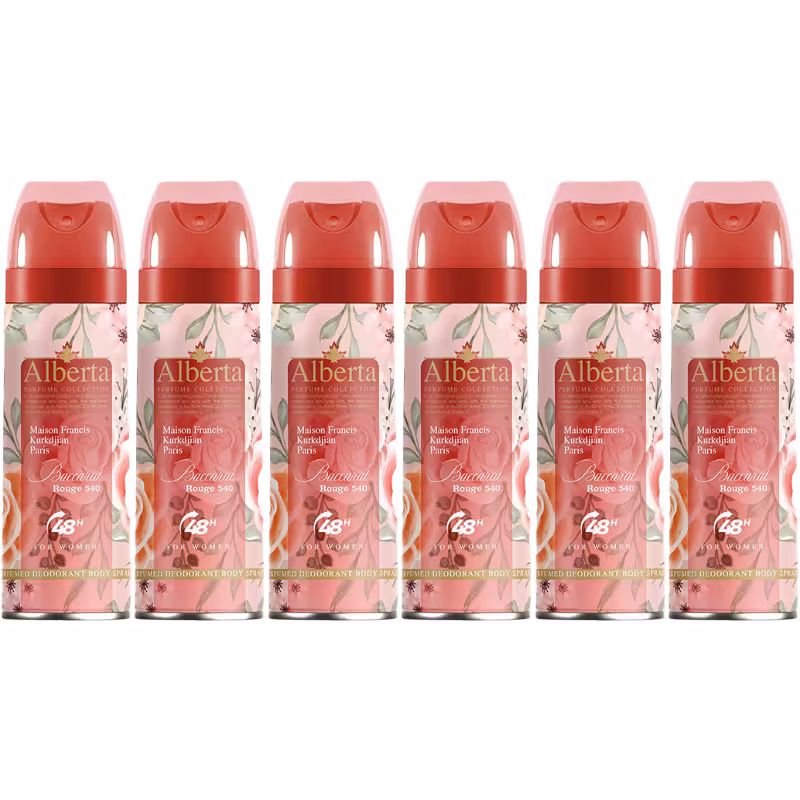 اسپری بدن زنانه آلبرتا مدل باکارات رژ حجم 200 میلی لیتر مجموعه 6 عددی