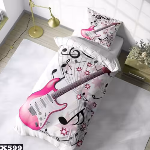 سرویس روتختی یک نفره میکروتترون سه بعدی طرح گیتار صورتی و آبی مناسب کودک و نوجوان