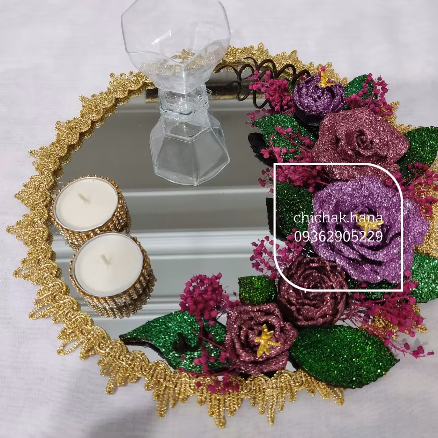 سینی حنا گل رز صورتی