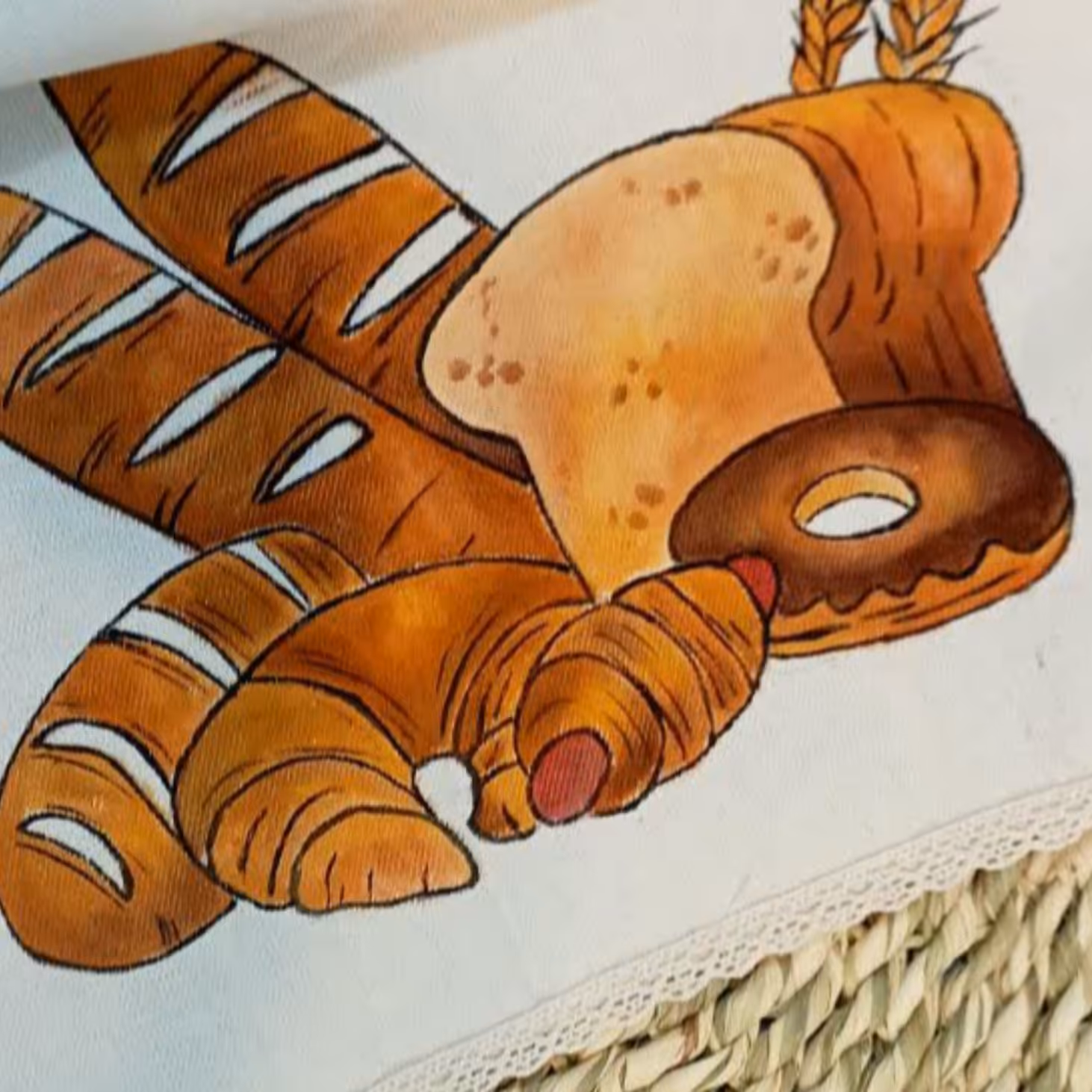 دستمال اشپرخانه طرح نان نقاشی شده با دست قابل شستشو