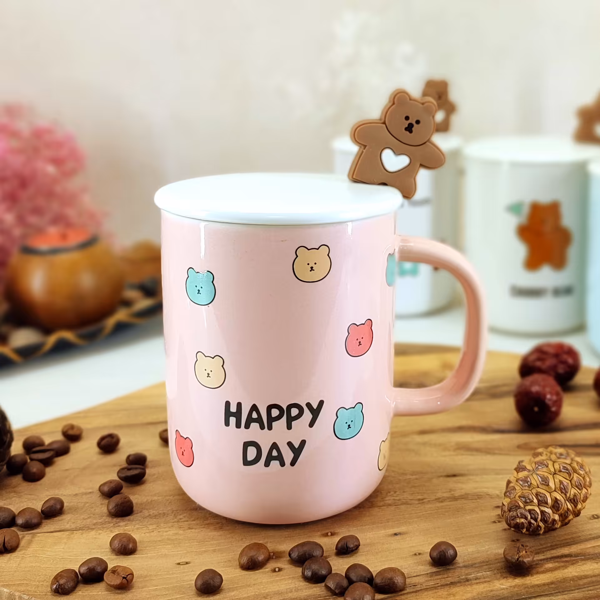 ماگ سرامیکی قاشق خرسی درب دار 