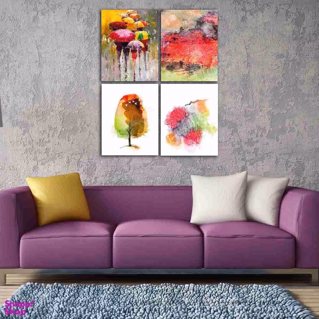 تابلو شاسی بکلیت طرح نقاشی آبرنگی مدل SH-403 مجموعه 4 عددی