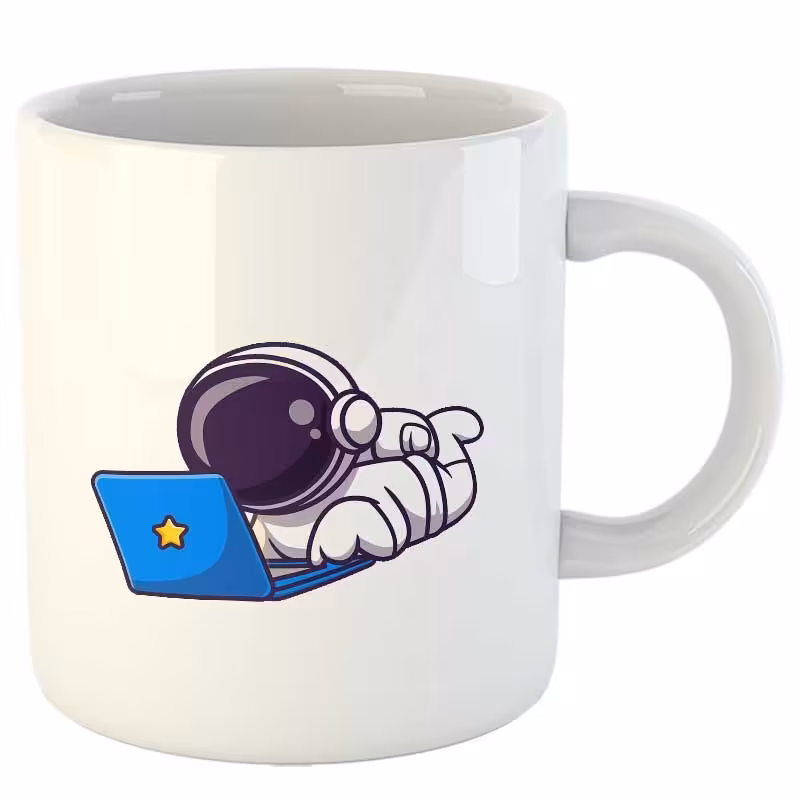 ماگ سرامیک طرح فضانورد و لپ تاپ