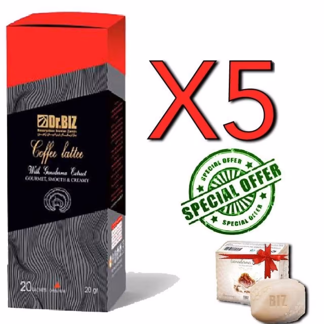 پک 5 عددی کافه لاته با قارچ گانودرما  هدیه صابون عصاره گانودرما