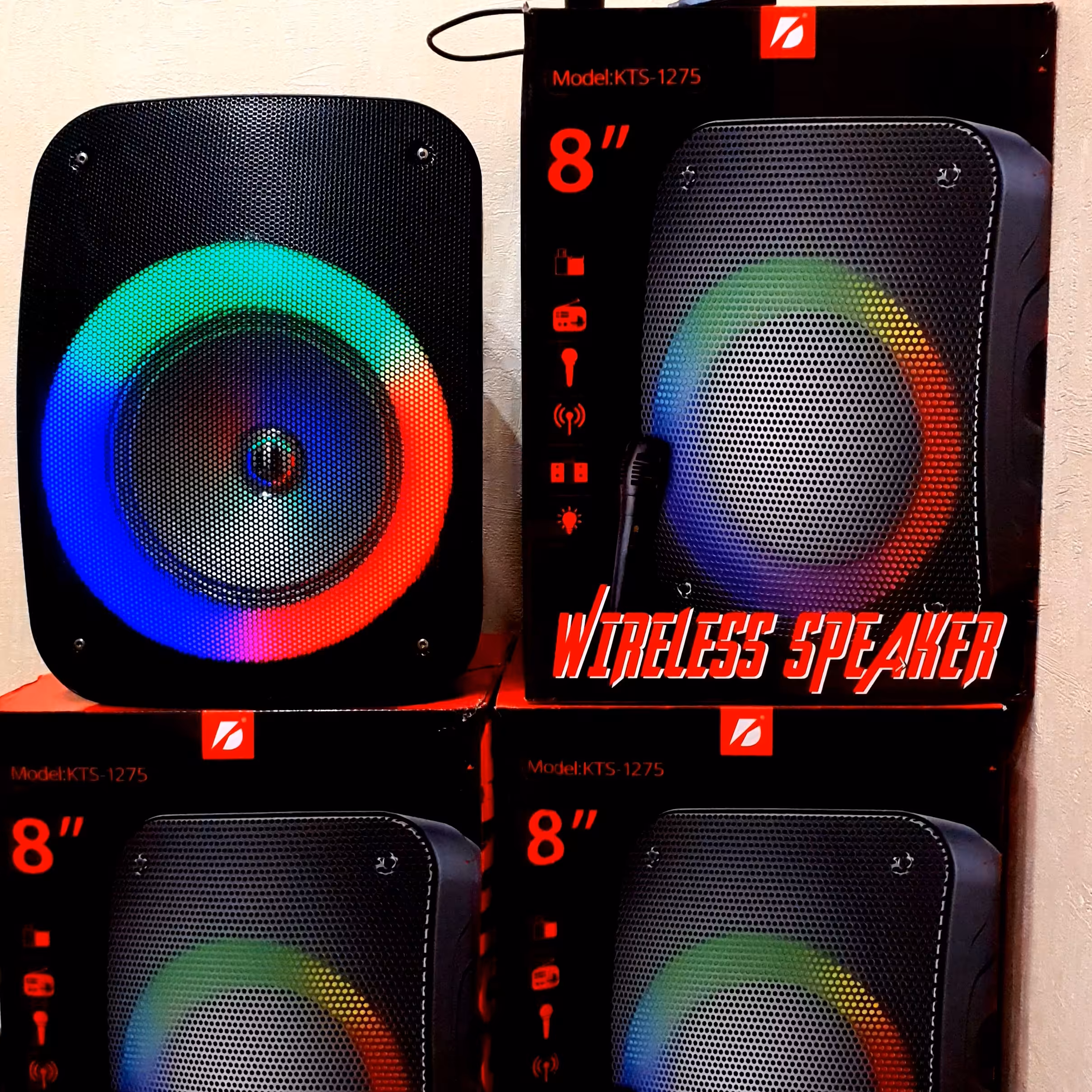 اسپیکر KTS 1275  شارژری یک باند و یک توییتر باتری 10هزار قابل ارتقا و میکروفن دار 