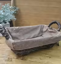 سبد نان حصیری داخل پارچه ای کرم قهوه ای