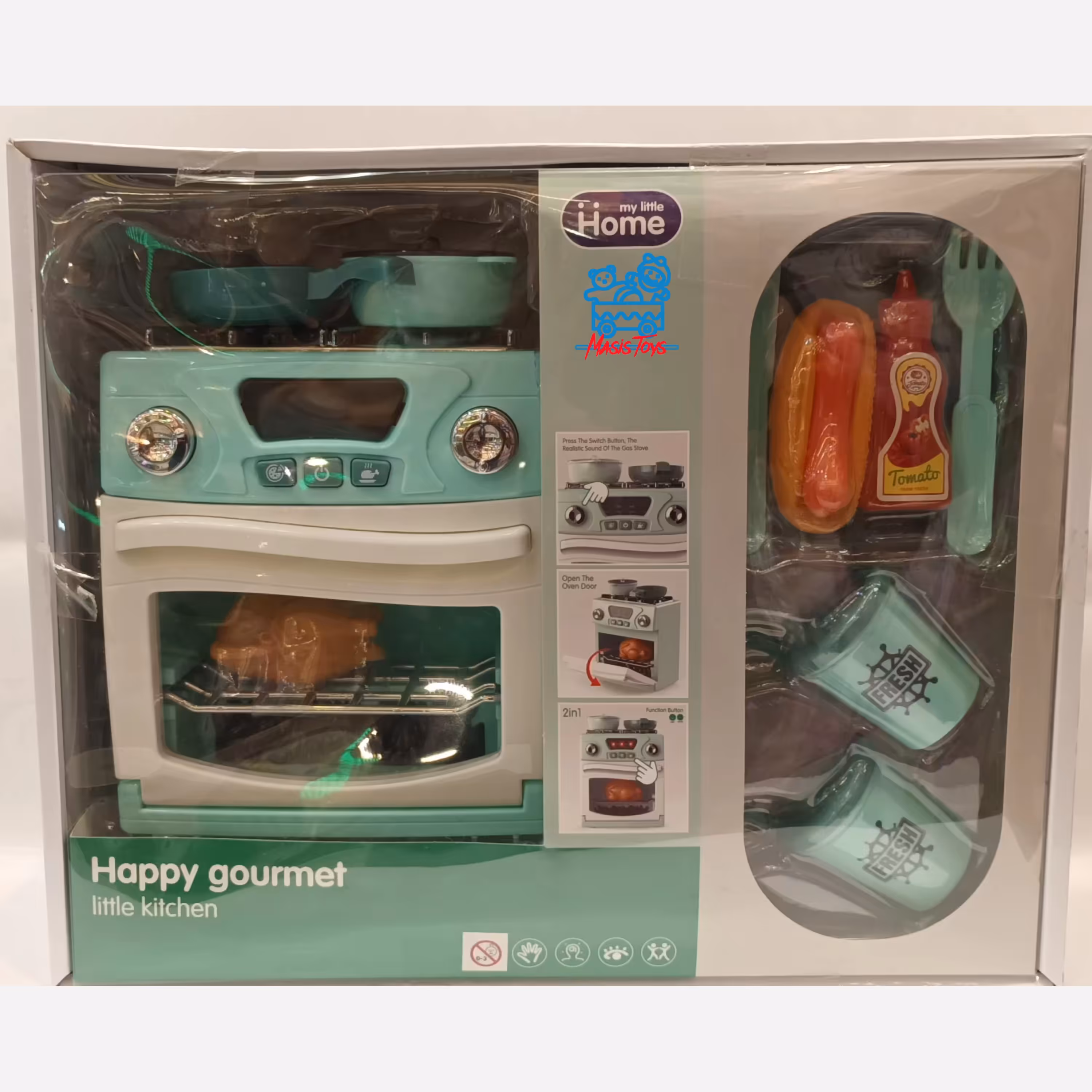 اجاق گاز فر دار باطری خور چراغ وصدادار جنس عالی وارداتی در فر باز میشود ابعاد داخل عکس نوشته شده مناسب برای گروه سنی 3+