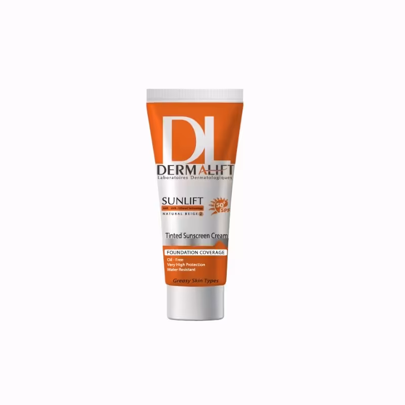 کرم ضد آفتاب رنگی درمالیفت مناسب پوست های چرب شماره 2 بژ طبیعی spf50 حجم 40 میل