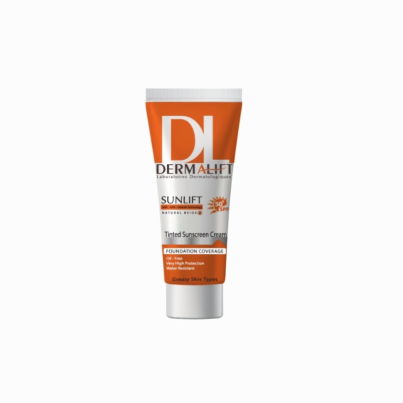 کرم ضد آفتاب رنگی درمالیفت مناسب پوست های چرب شماره 2 بژ طبیعی spf50 حجم 40 میل