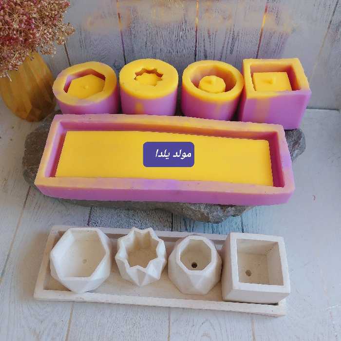 قالب سیلیکونی ست 5 تایی  سینی و گلدان مینیاتوری 