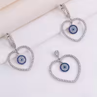 نیم ست نقره زنانه طرح چشم و نظر مدل قلبی کد 16321