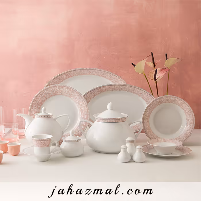 سرویس چینی زرین طرح ورونا صورتی 108 پارچه