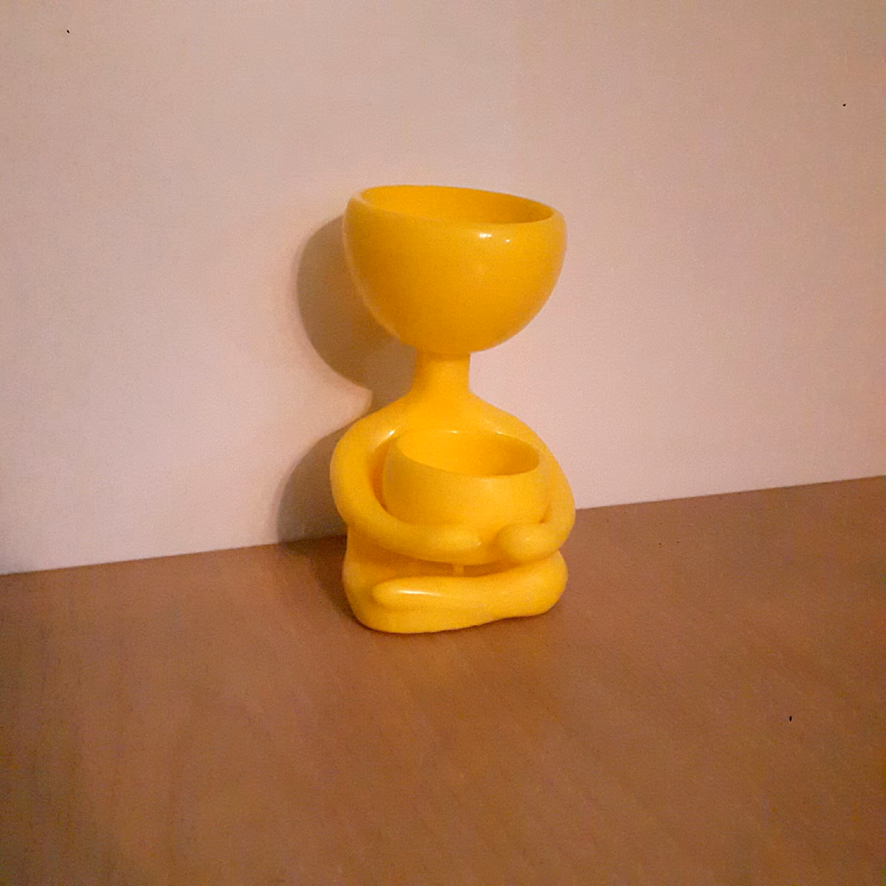 گلدان پلاستیکی 2 عددی طرح مادر مدل نشسته رنگ زرد