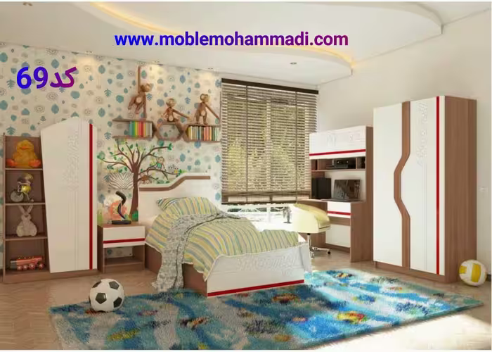 سرویس خواب نوجوان و جوان کد 69 شامل تخت/کمد/پاتختی/دکور/میزتحریر