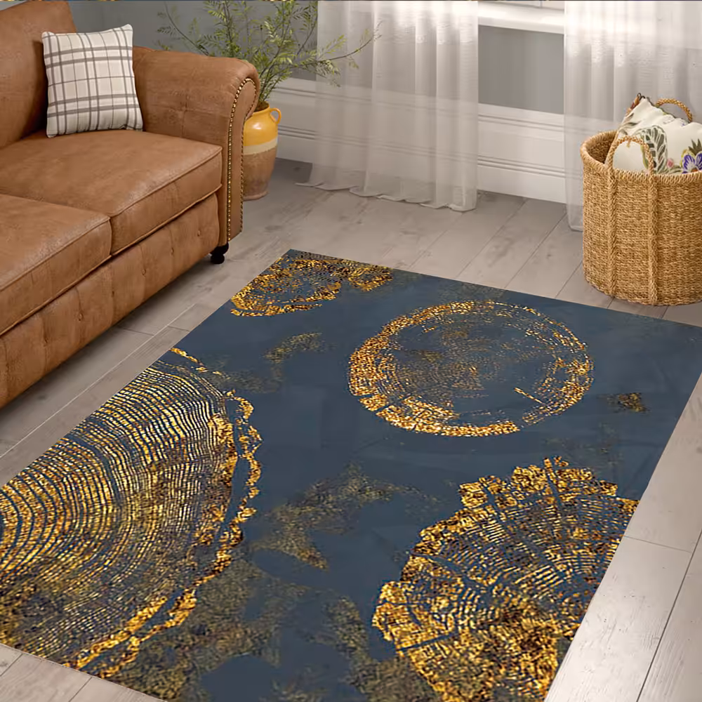 فرشینه چاپی ساده مدل مدرن طلایی طوسی BA-2791