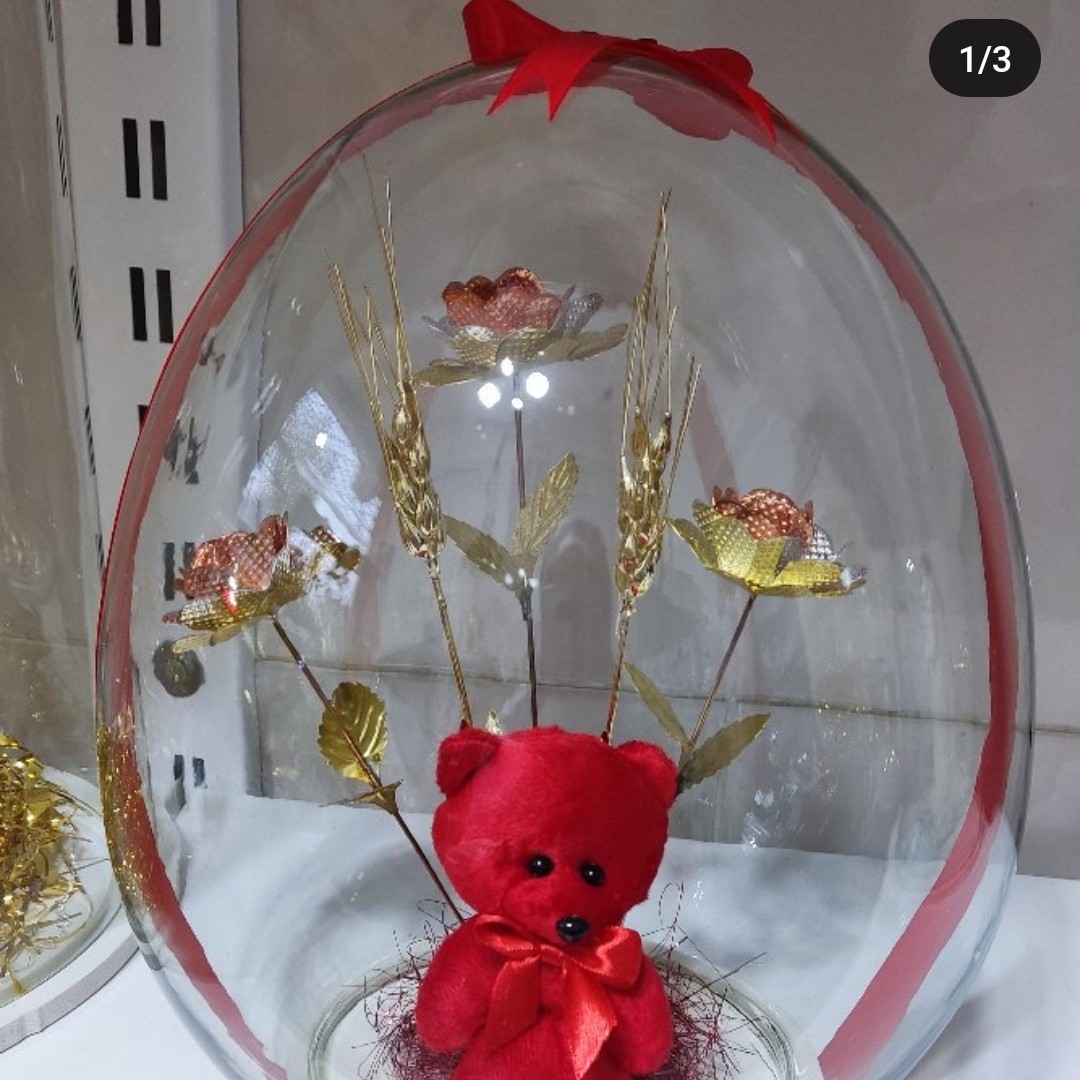 باکس گل برنزی با خرس