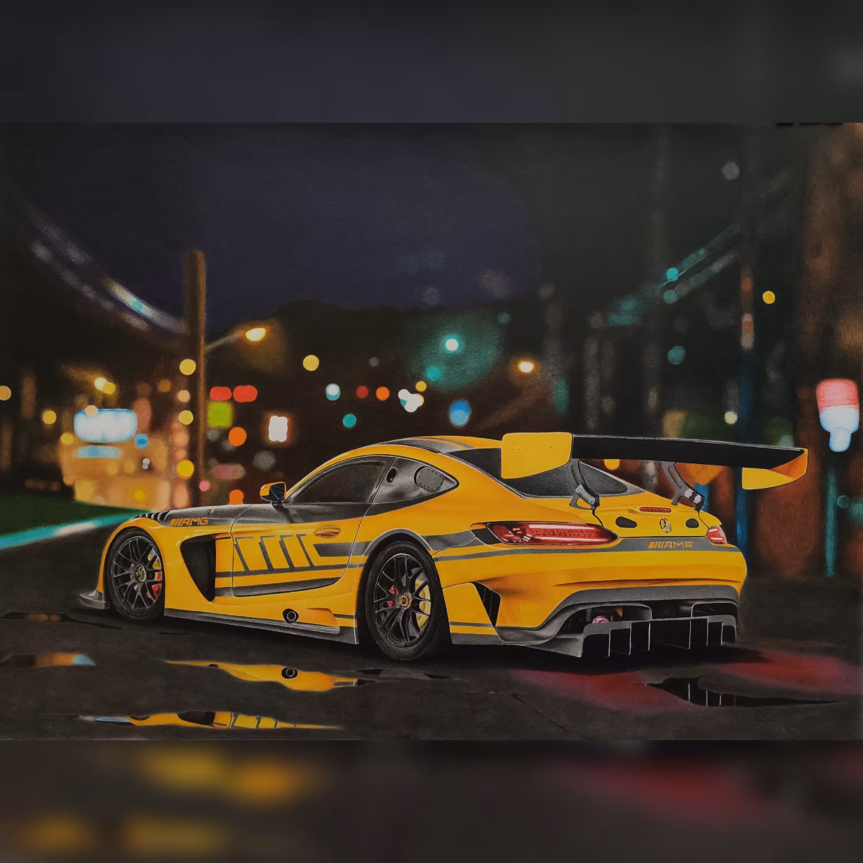 تابلو نقاشی مدادرنگی طرح ماشین مرسدس