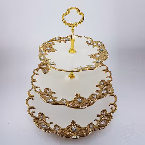 شیرینی خوری سه طبقه سرامیک طلایی یونیک کد 1671